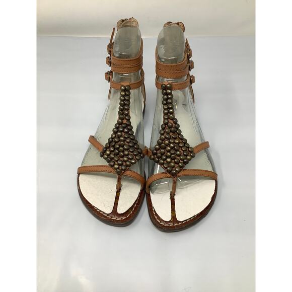 Sam Edelman Womens 6 Tan Ginger Beaded Gladiator Sandals Strappy Leather OS22-15 - Picture 2 of 7